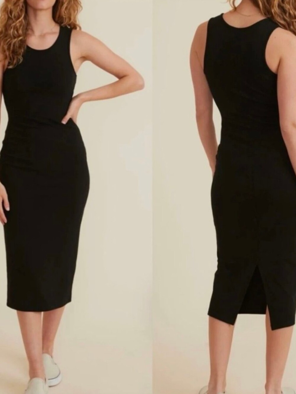 Marine Layer Black Lexi Rib Daytime Midi Tank Dress Small